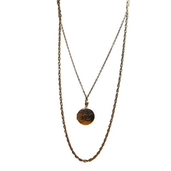New Double Chain Layered Gold Tone Locket Pendent Necklace - Picture 1 of 9